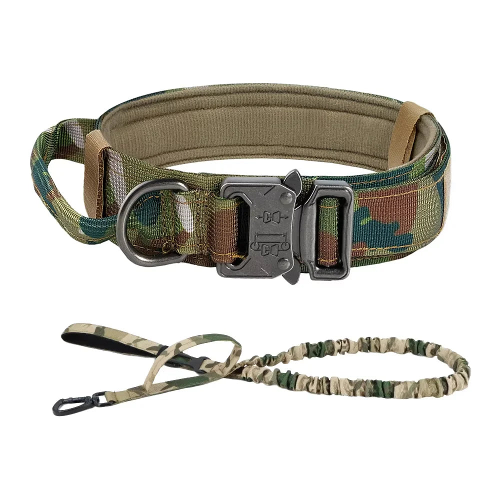 Tactical Dog Collar & Leash Set – Heavy-Duty 1000D Nylon with Control Handle, D-Ring & Quick-Release Buckle, Sizes M–XL