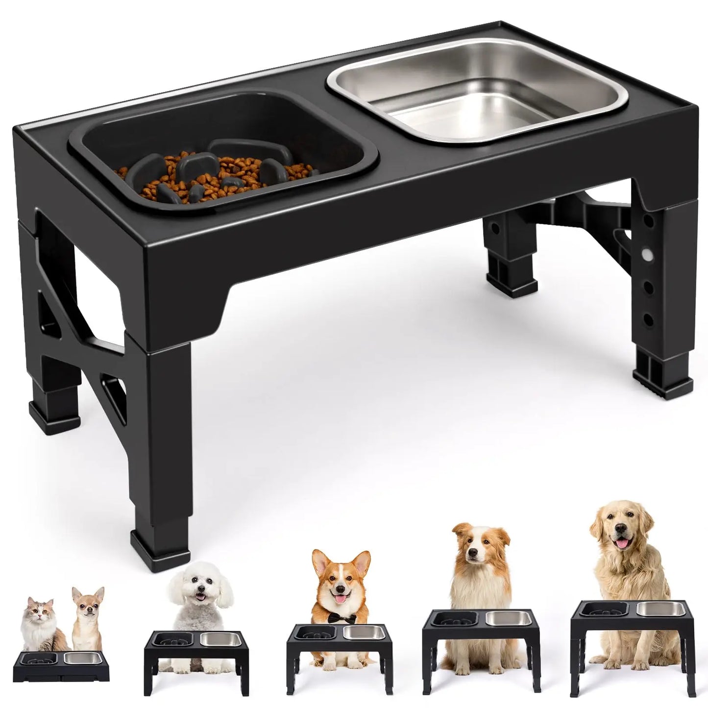 Elevated Slow Feeder Dog Bowls with Foldable Stand