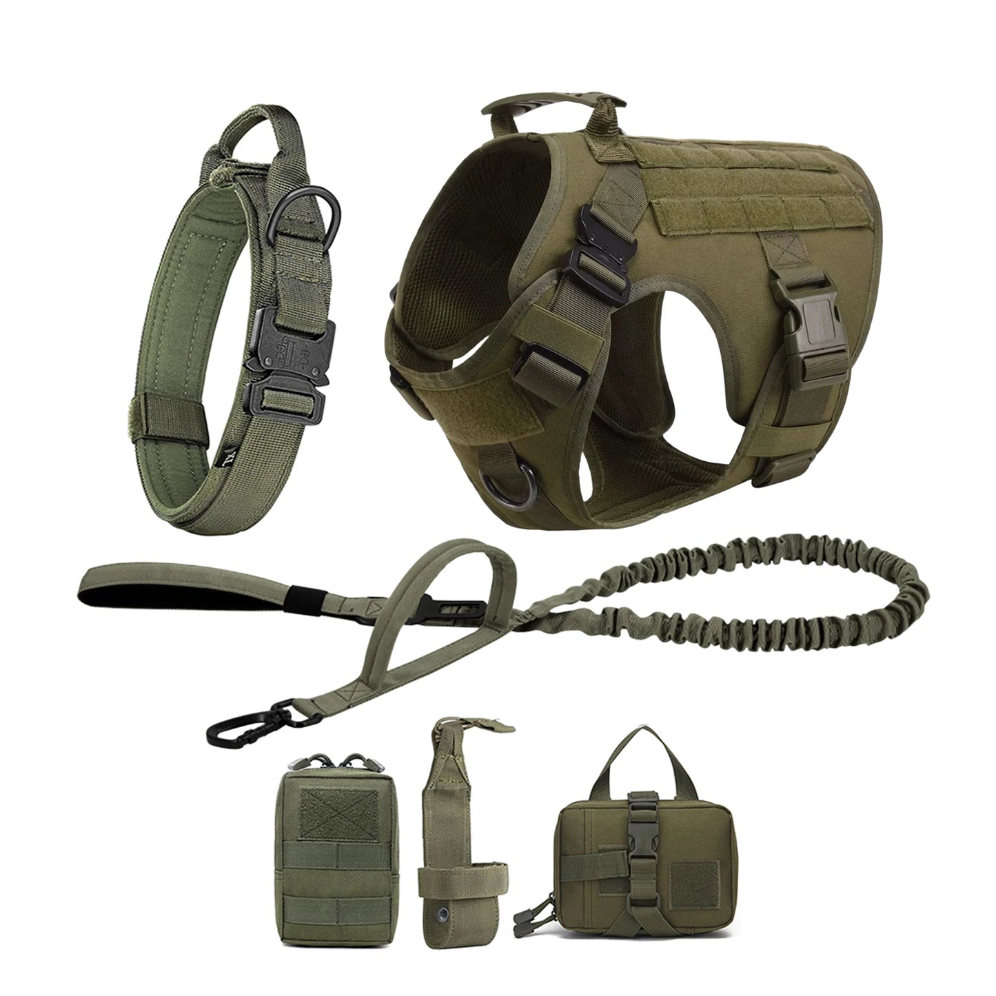 Tactical Dog Harness with Leash & MOLLE Pouches