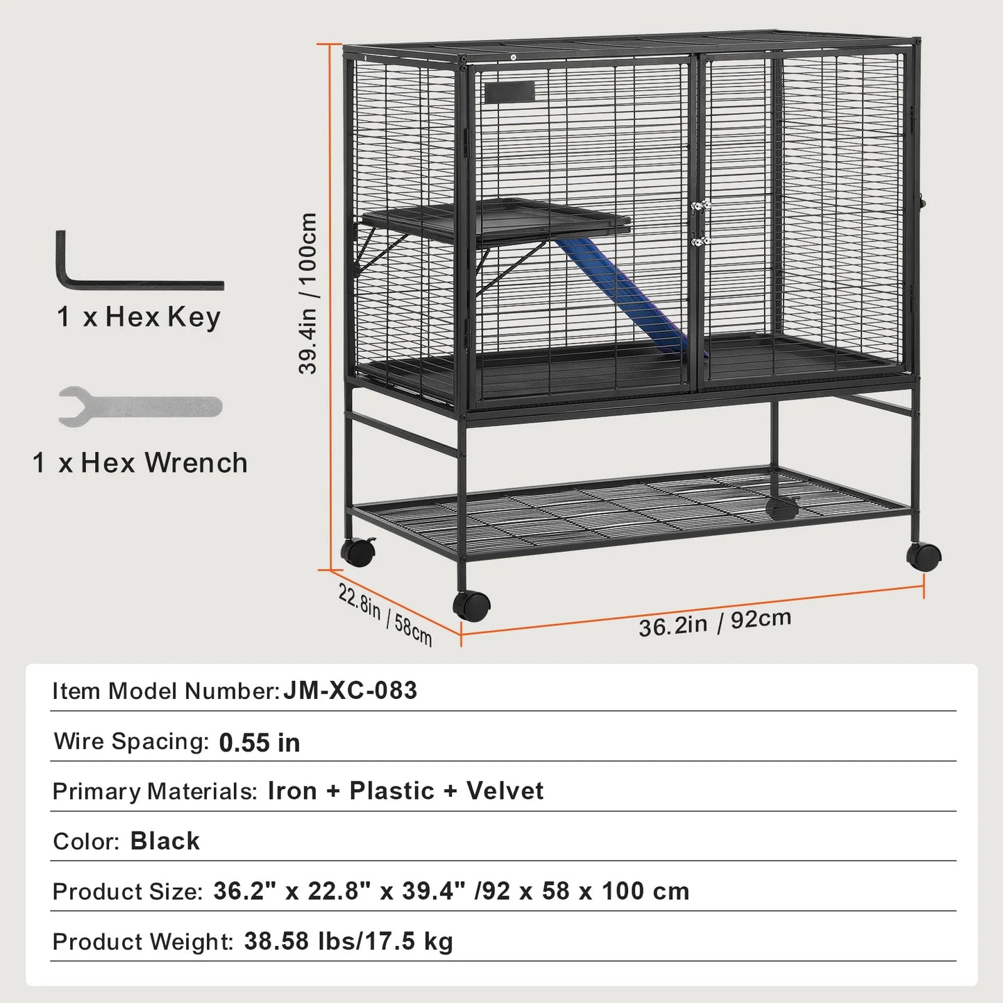 Large 4-Tier Rolling Metal Cage for Ferrets, Rats, Guinea Pigs & Small Animals – 64.6"