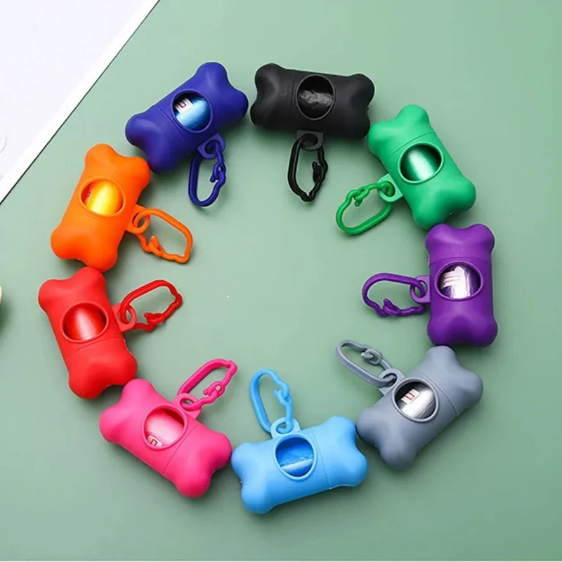 Bone-Shaped Dog Poop Bag Dispenser – Portable Waste Bag Holder for Dog Walks, 7 Colors