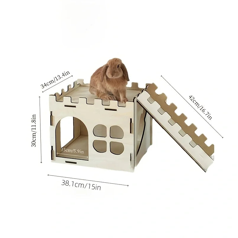 Wooden Rabbit Castle & Small Animal Hideout – Guinea Pig, Hedgehog & Hamster Toy