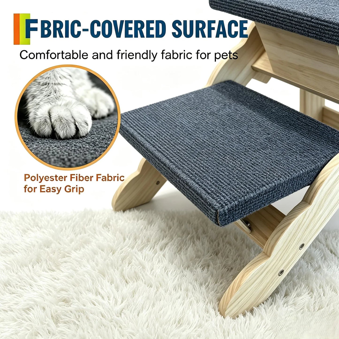2-in-1 Wooden Pet Stairs & Folding Dog Ramp – Anti-Slip 3 or 4 Step Ladder for Dogs & Cats, Supports Up to 150 lbs