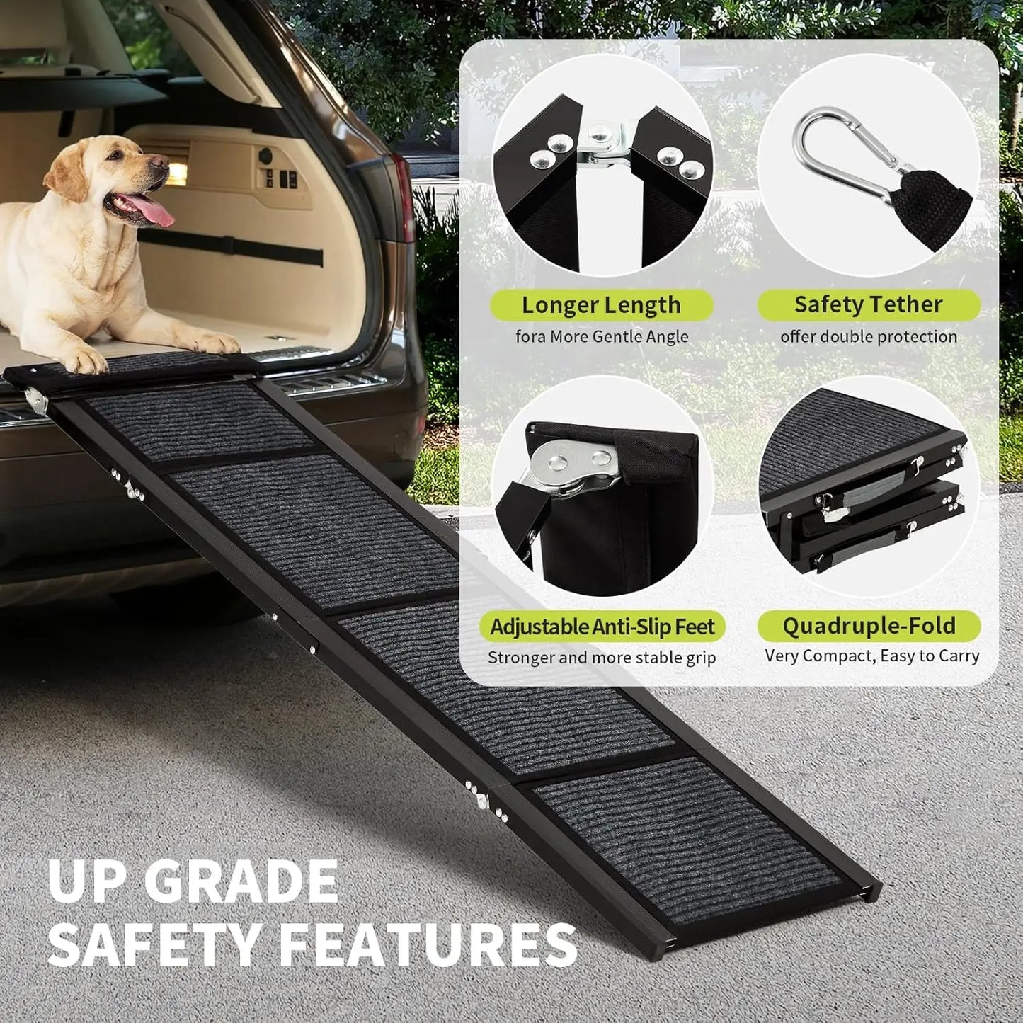 Folding Dog Car Ramp – Non-Slip Portable Pet Ramp for Large Dogs Up to 250 lbs