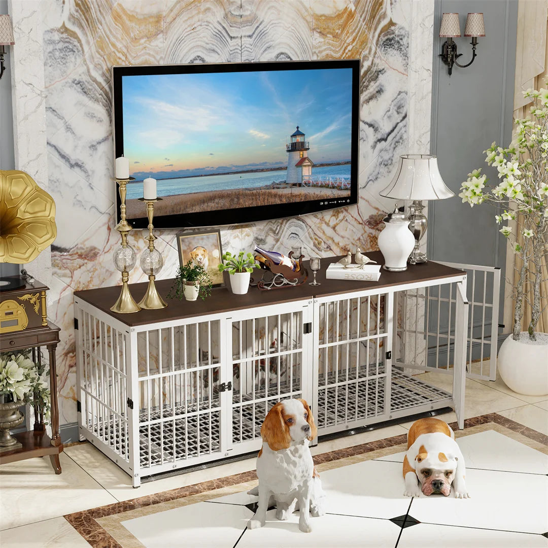 Furniture-Style Dog Crate End Table – 3-Door Pet Kennel with Removable Tray for Small, Medium & Large Dogs