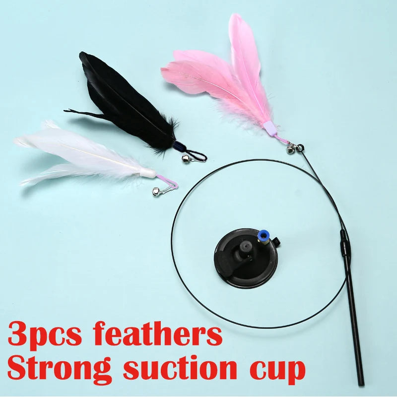 Hands-Free Suction Cup Cat Feather Wand Toy