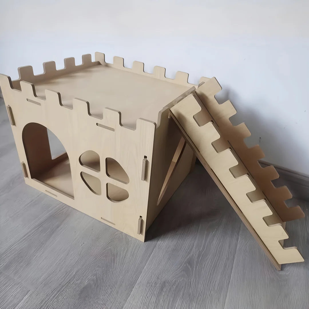 Wooden Rabbit Castle & Small Animal Hideout – Guinea Pig, Hedgehog & Hamster Toy