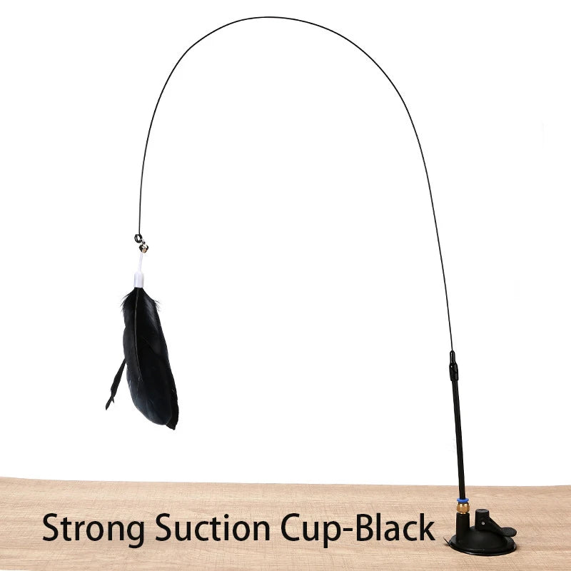 Hands-Free Suction Cup Cat Feather Wand Toy