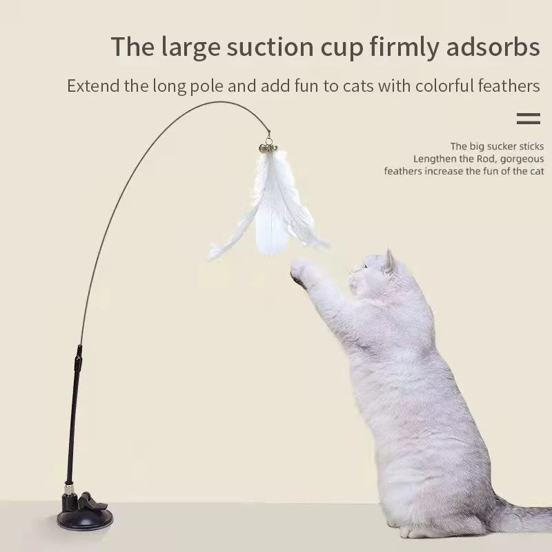 Hands-Free Suction Cup Cat Feather Wand Toy