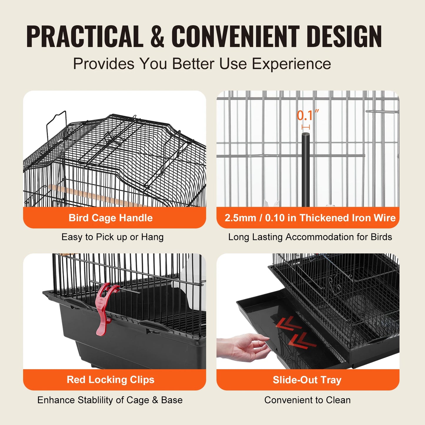 Large Open-Top Parrot Bird Cage with Swing & Perch