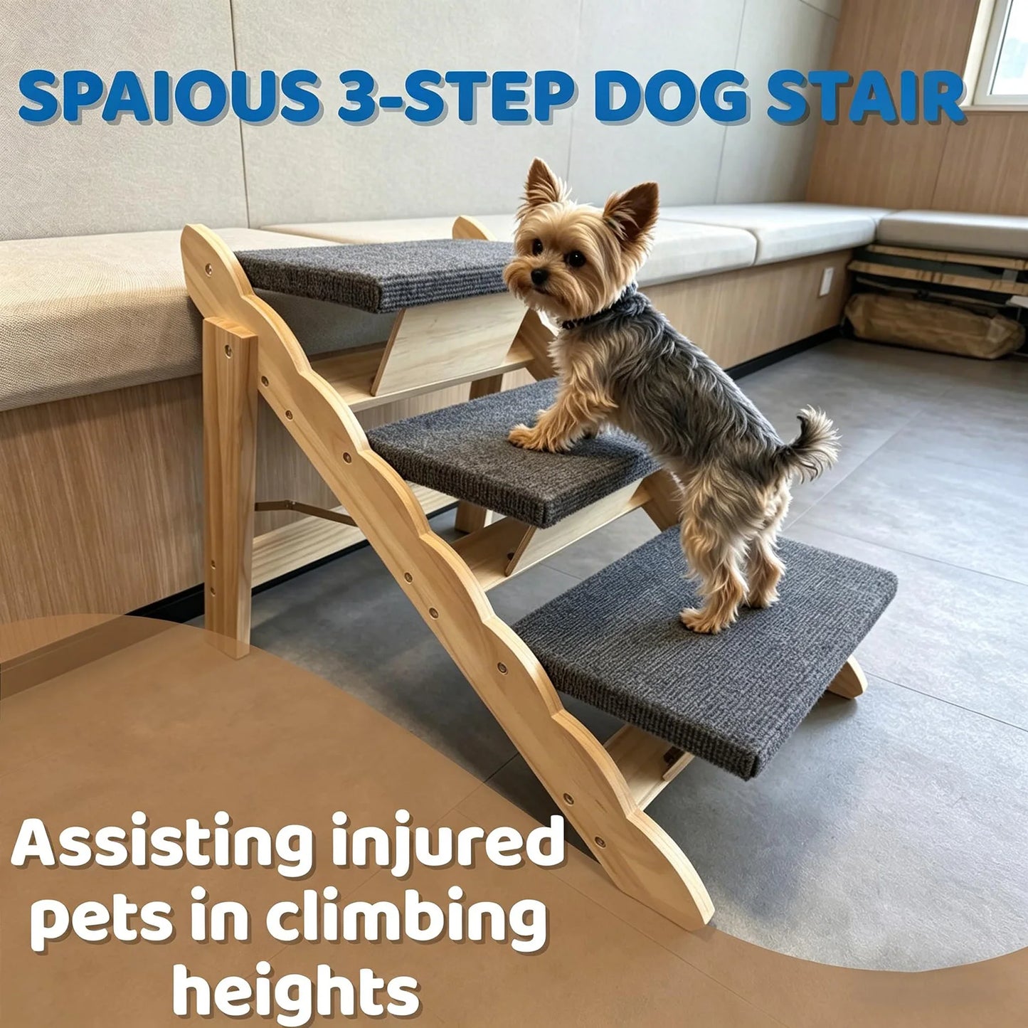 2-in-1 Wooden Pet Stairs & Folding Dog Ramp – Anti-Slip 3 or 4 Step Ladder for Dogs & Cats, Supports Up to 150 lbs