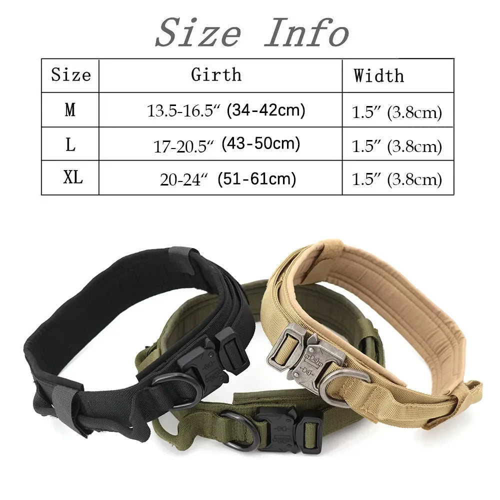 Tactical Dog Collar & Leash Set – Heavy-Duty 1000D Nylon with Control Handle, D-Ring & Quick-Release Buckle, Sizes M–XL