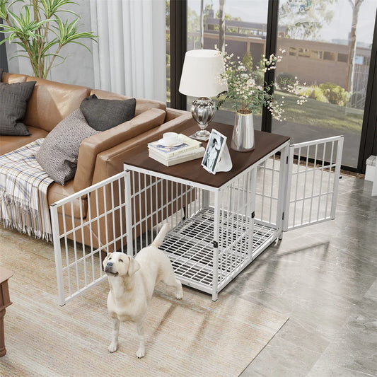 Furniture-Style Dog Crate End Table – 3-Door Pet Kennel with Removable Tray for Small, Medium & Large Dogs