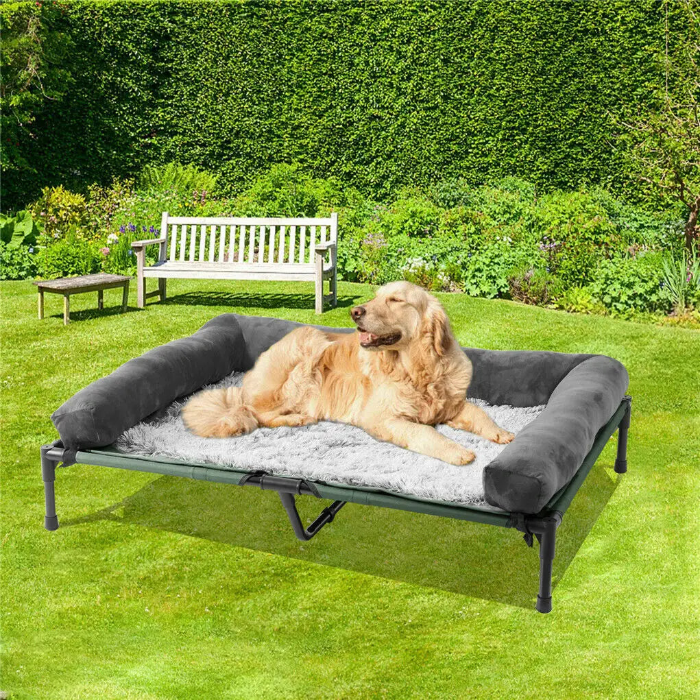 Elevated Pet Lounger Bed with Plush Bolster