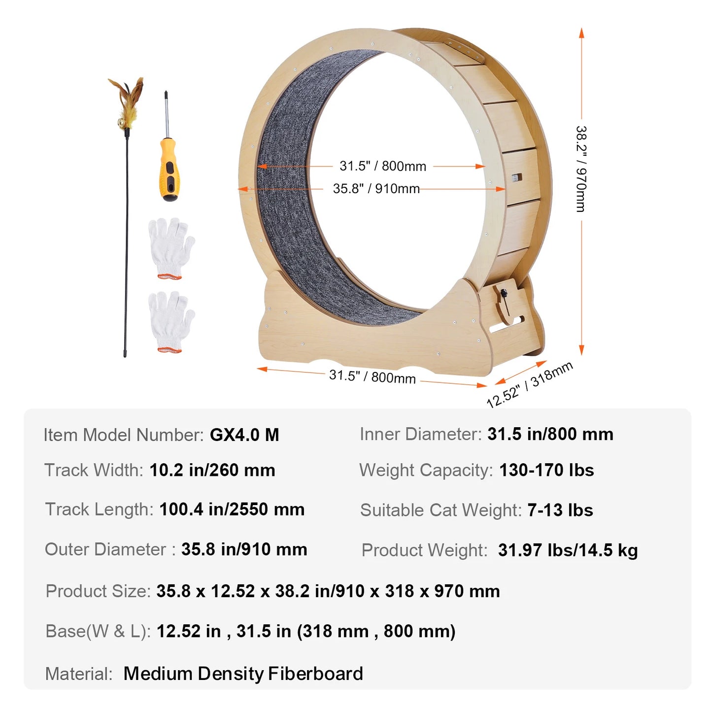 Wooden Cat Exercise Wheel with Cat Teaser
