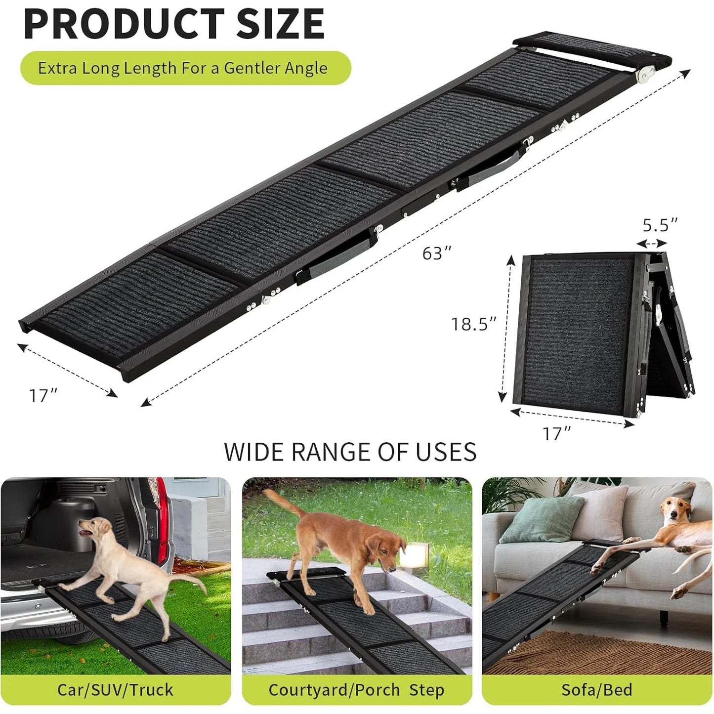 Folding Dog Car Ramp – Non-Slip Portable Pet Ramp for Large Dogs Up to 250 lbs