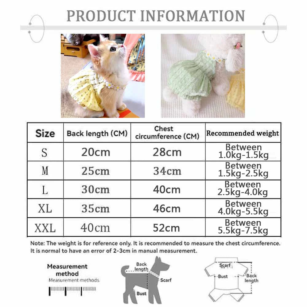Floral Princess Dress for Cats & Small Dogs – Breathable Skirt with Wreath Collar