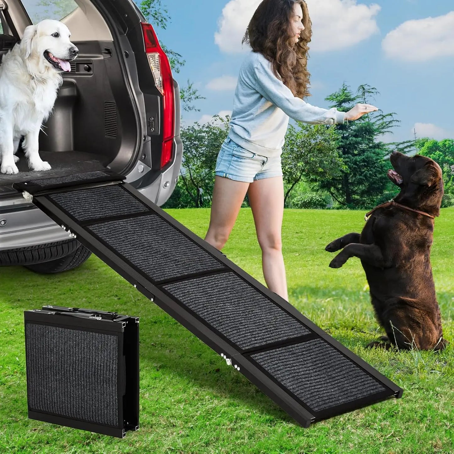 Folding Dog Car Ramp – Non-Slip Portable Pet Ramp for Large Dogs Up to 250 lbs
