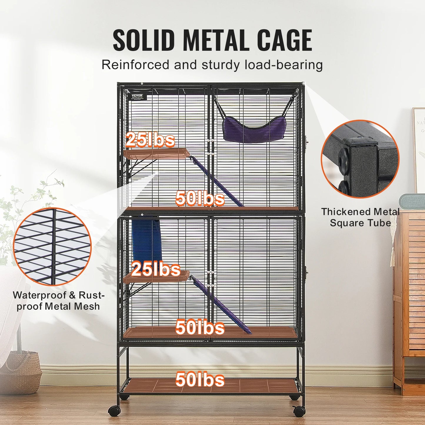 Large 4-Tier Rolling Metal Ferret & Small Animal Cage