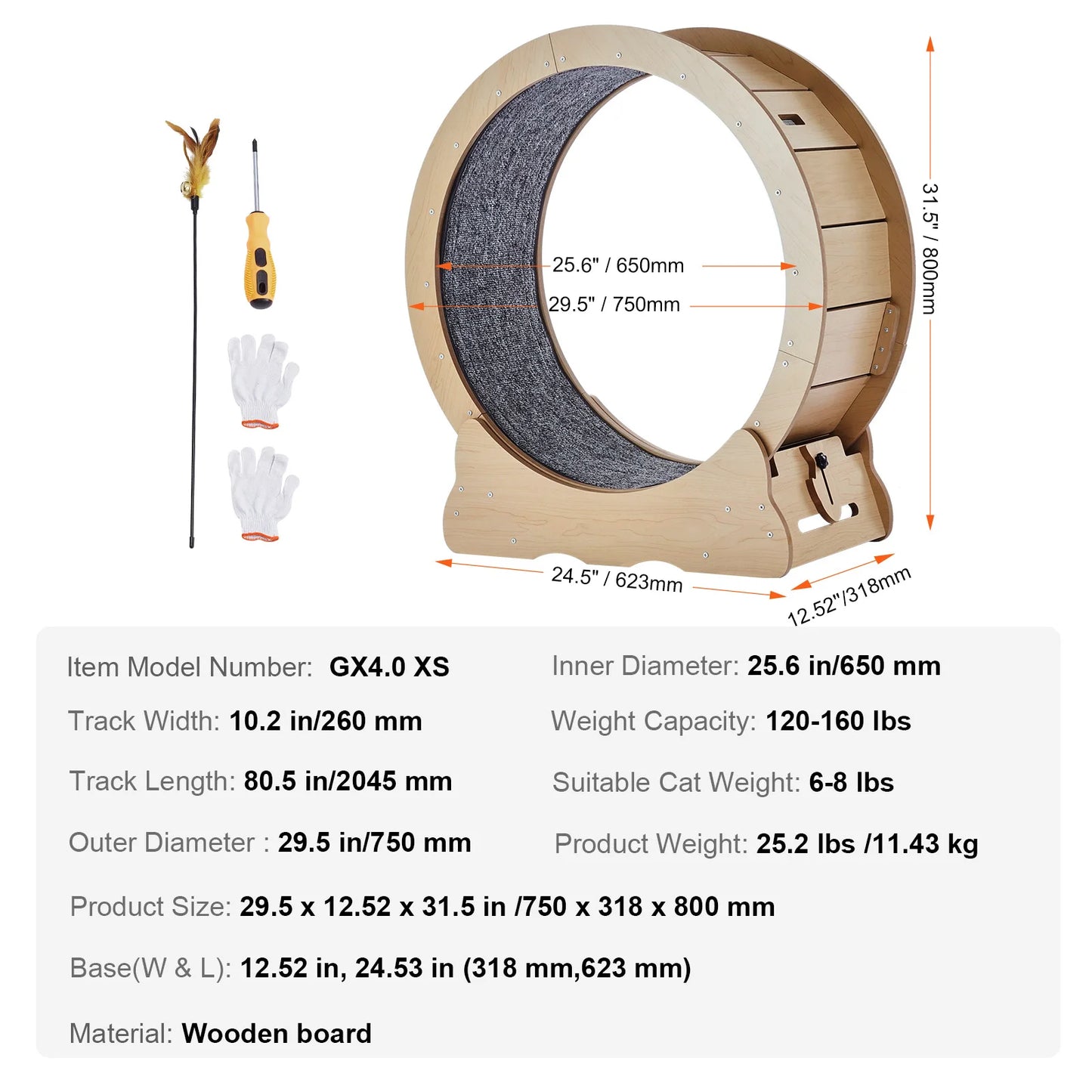Wooden Cat Exercise Wheel with Cat Teaser