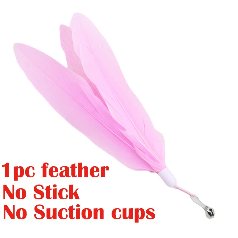 Hands-Free Suction Cup Cat Feather Wand Toy