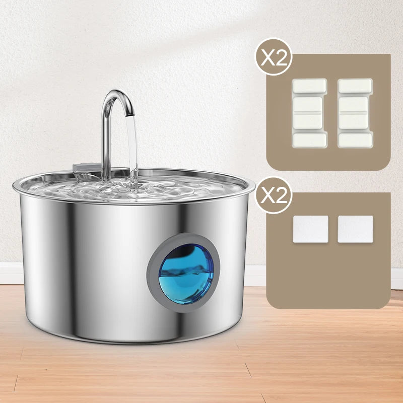 Stainless Steel Pet Water Fountain – 108oz Automatic Dispenser with Replaceable Filters for Cats & Dogs