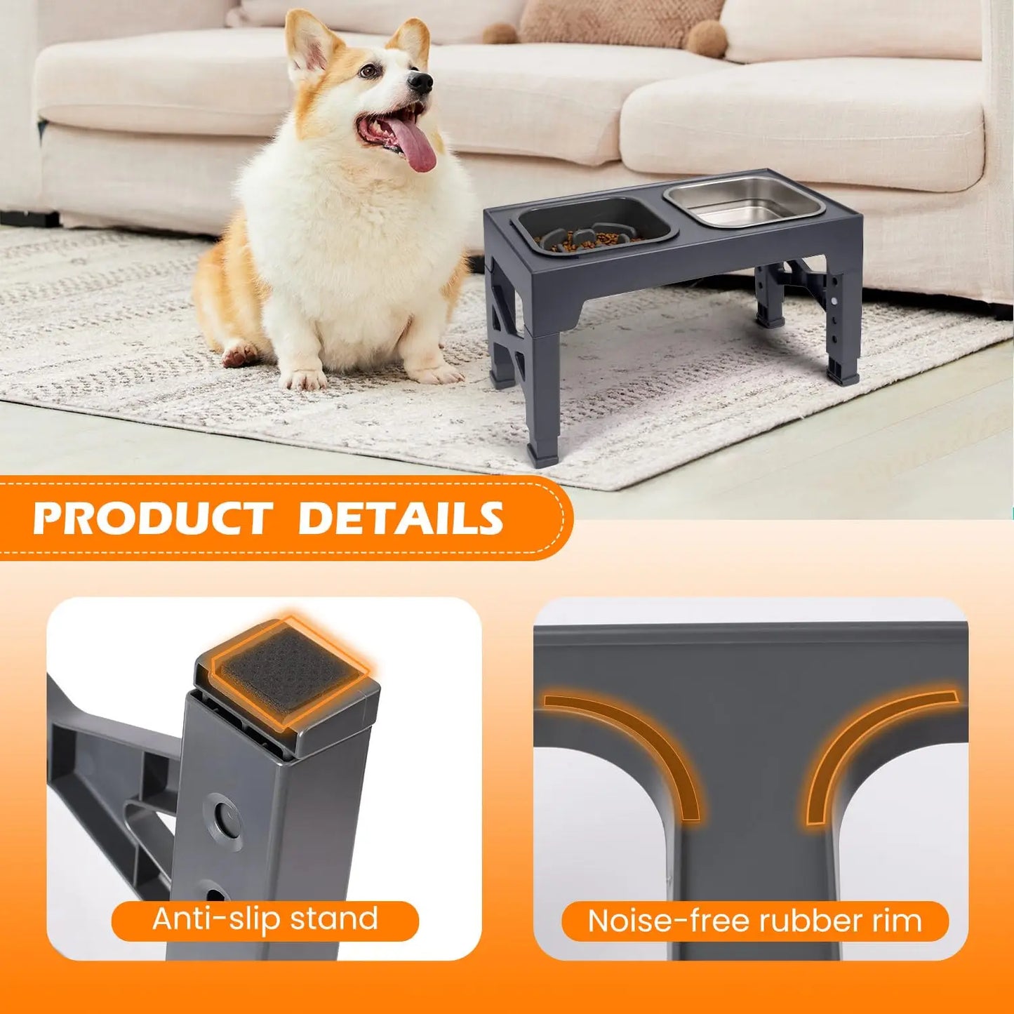 Elevated Slow Feeder Dog Bowls with Foldable Stand