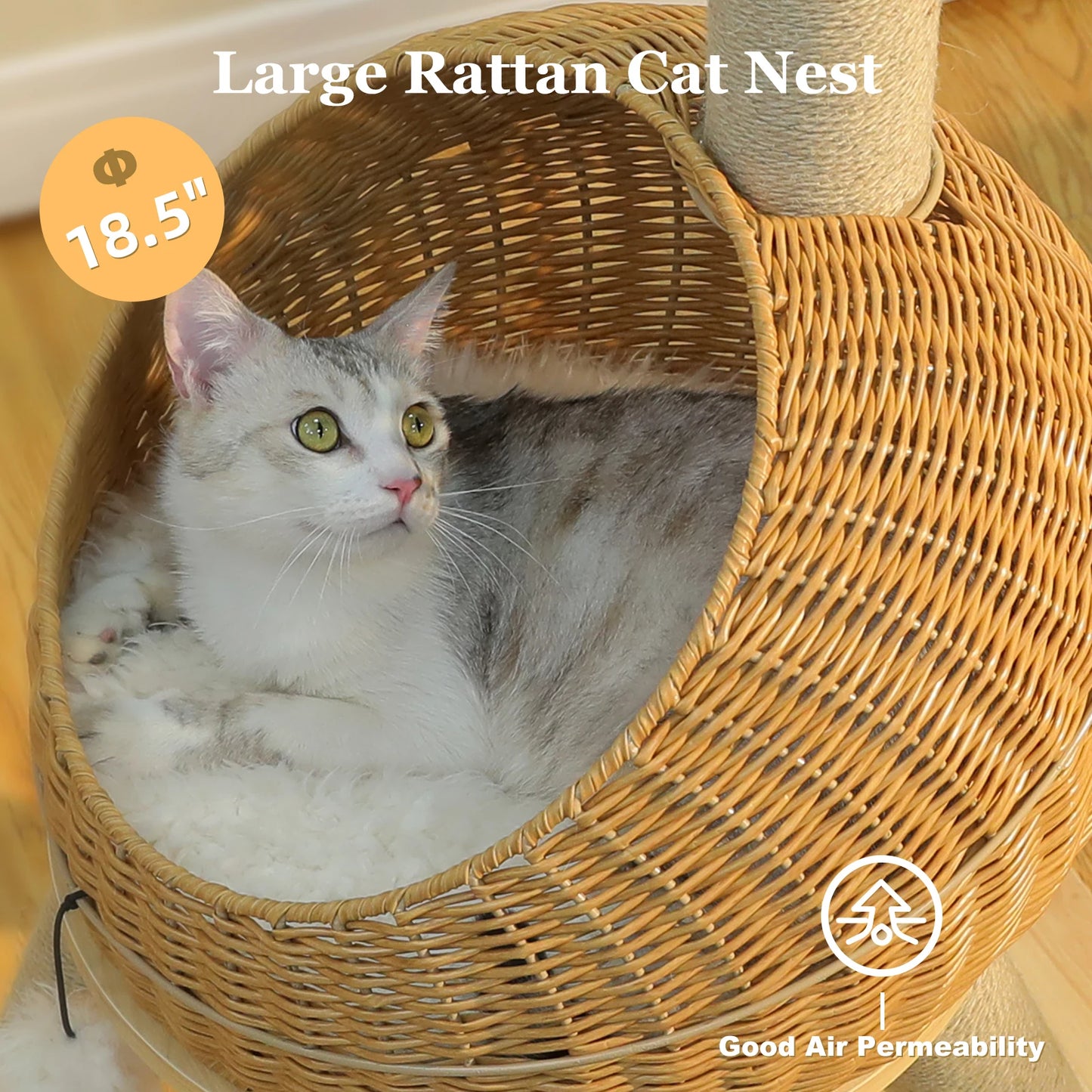 Dinosaur Cat Tree Tower with Rattan Condo & Toys