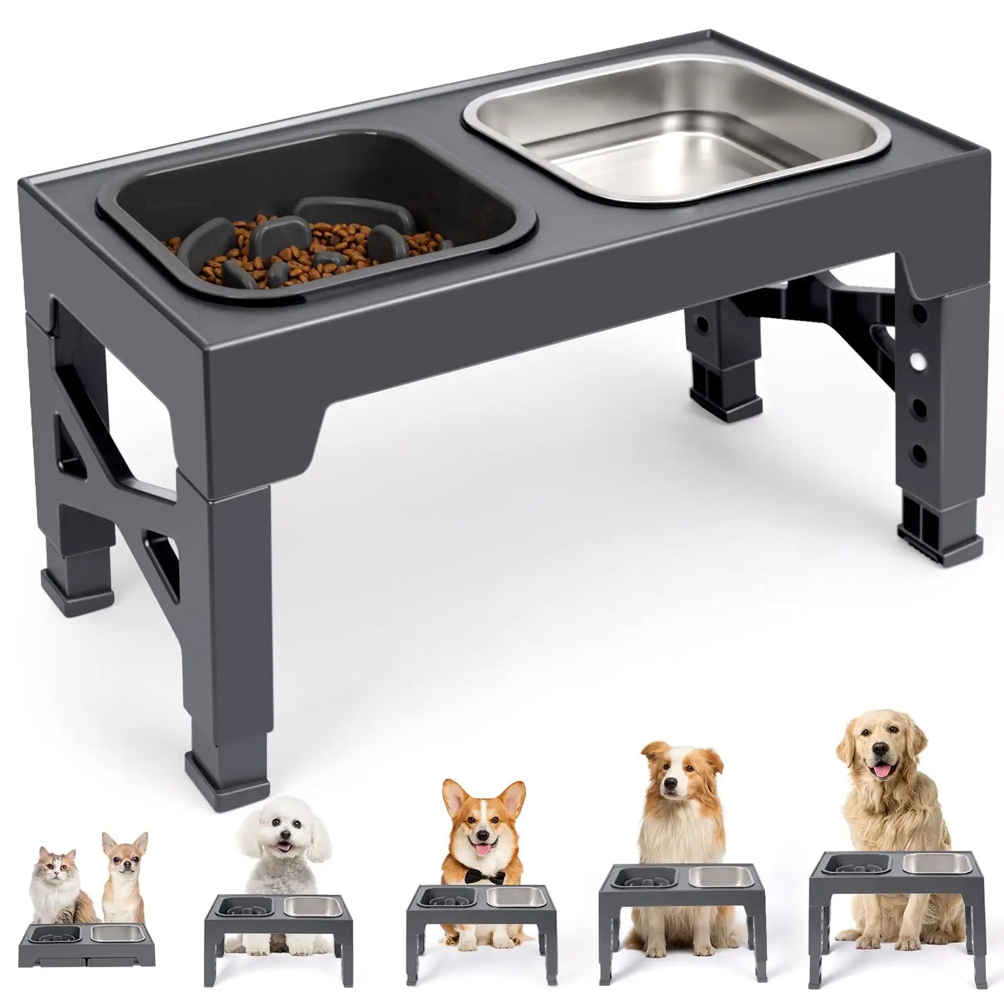 Elevated Slow Feeder Dog Bowls with Foldable Stand