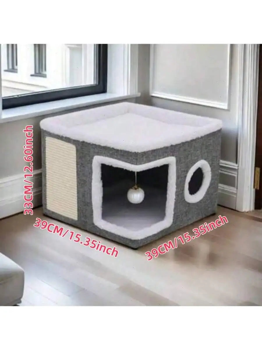 4-Season Multi-Level Foldable Cat House with Tunnel & Scratching Board