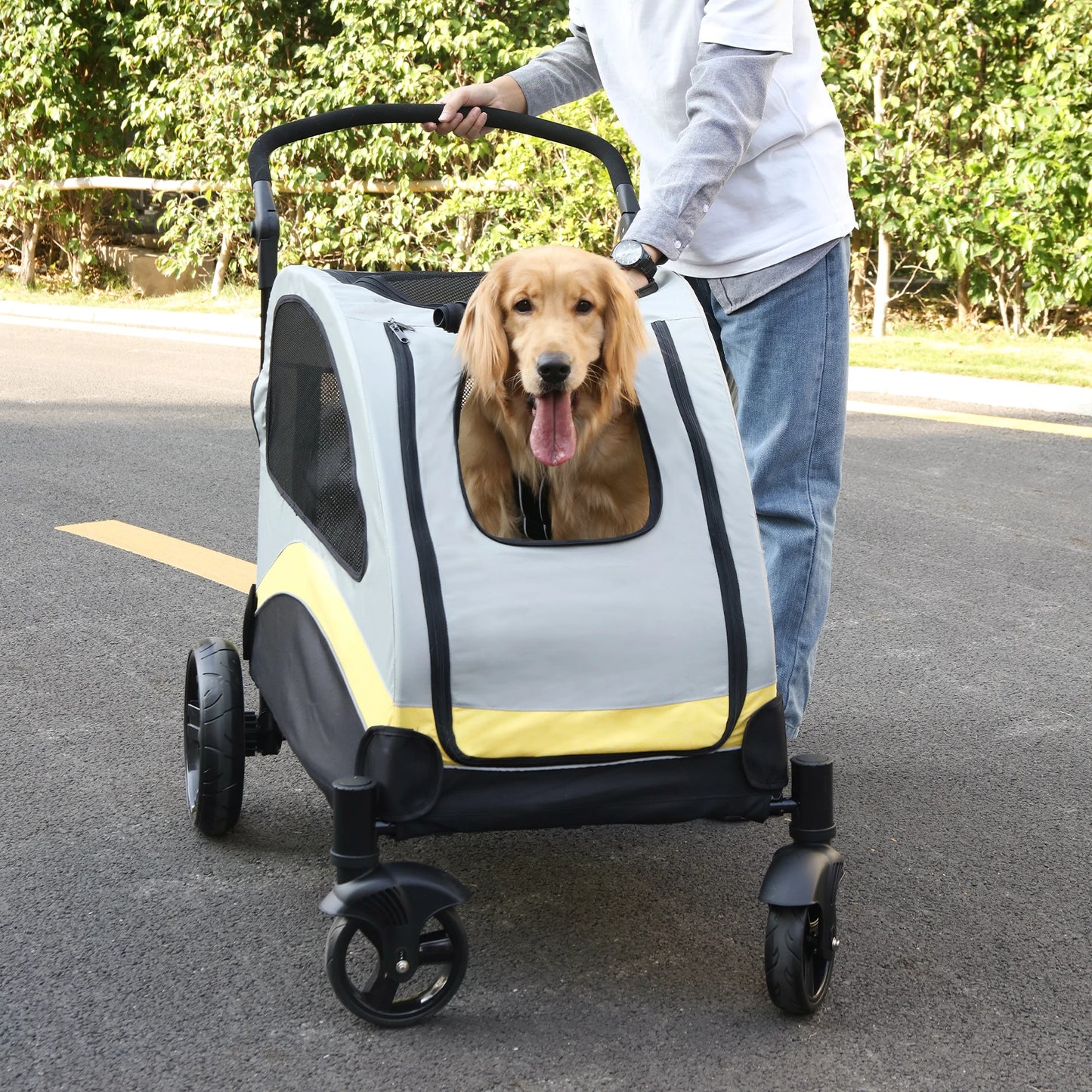 Foldable Large Dog Stroller with Breathable Carrier