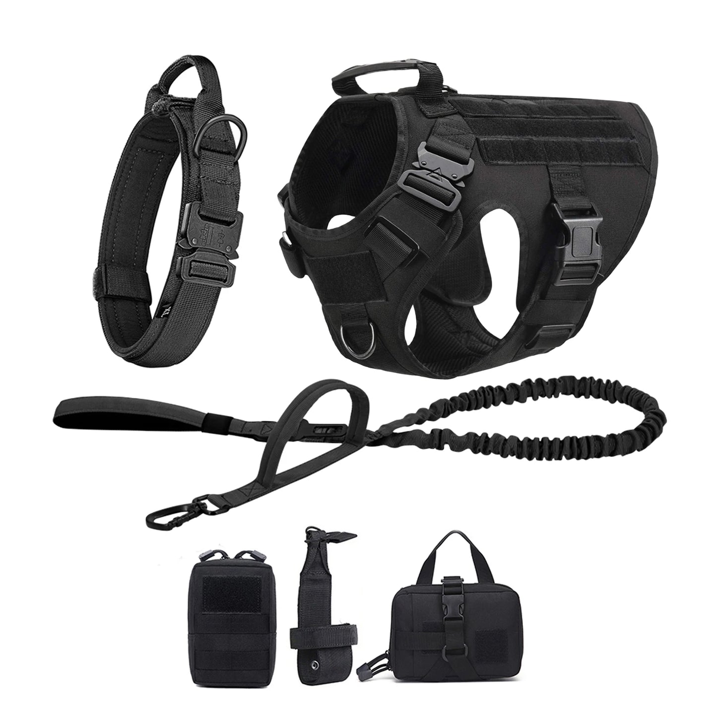 Tactical Dog Harness with Leash & MOLLE Pouches