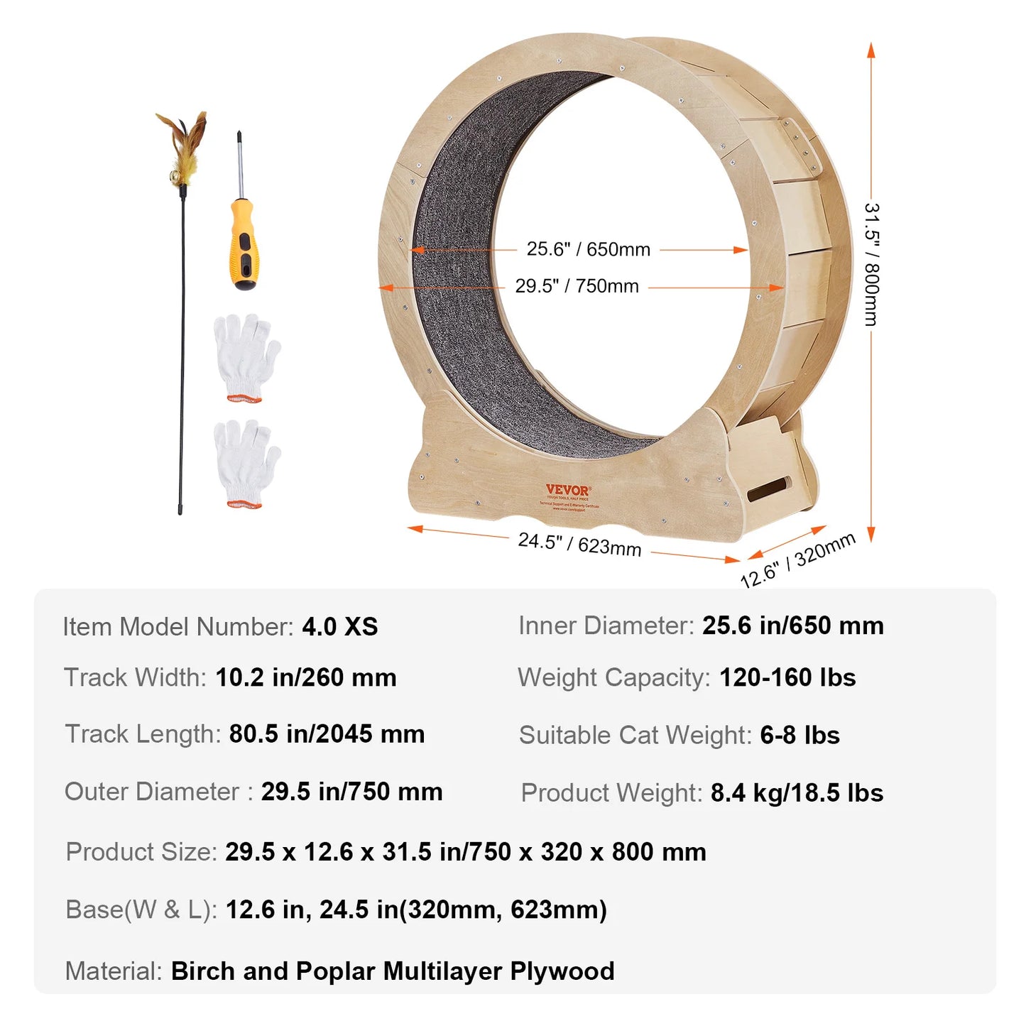 Cat Exercise Wheel – Silent Running Treadmill with Natural Wood & Detachable Carpet
