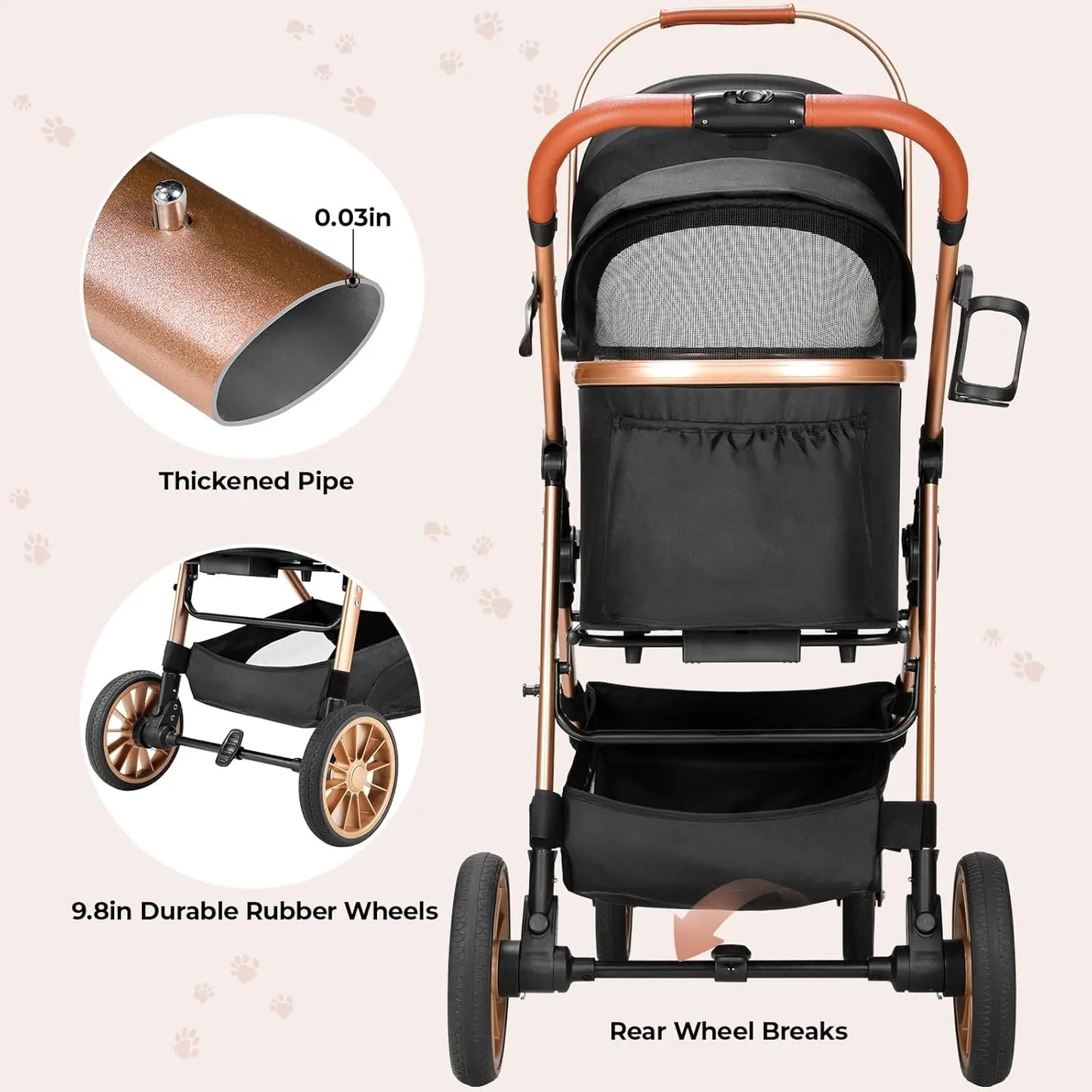 Foldable 2-in-1 Pet Stroller with Car Attachment