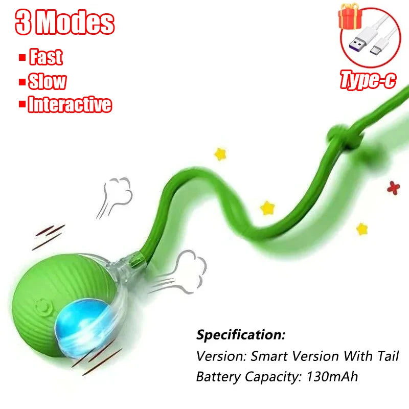 Automatic Rolling Ball Cat Toy – Rechargeable Smart Electric Toy with Faux Tail & Mouse Simulation