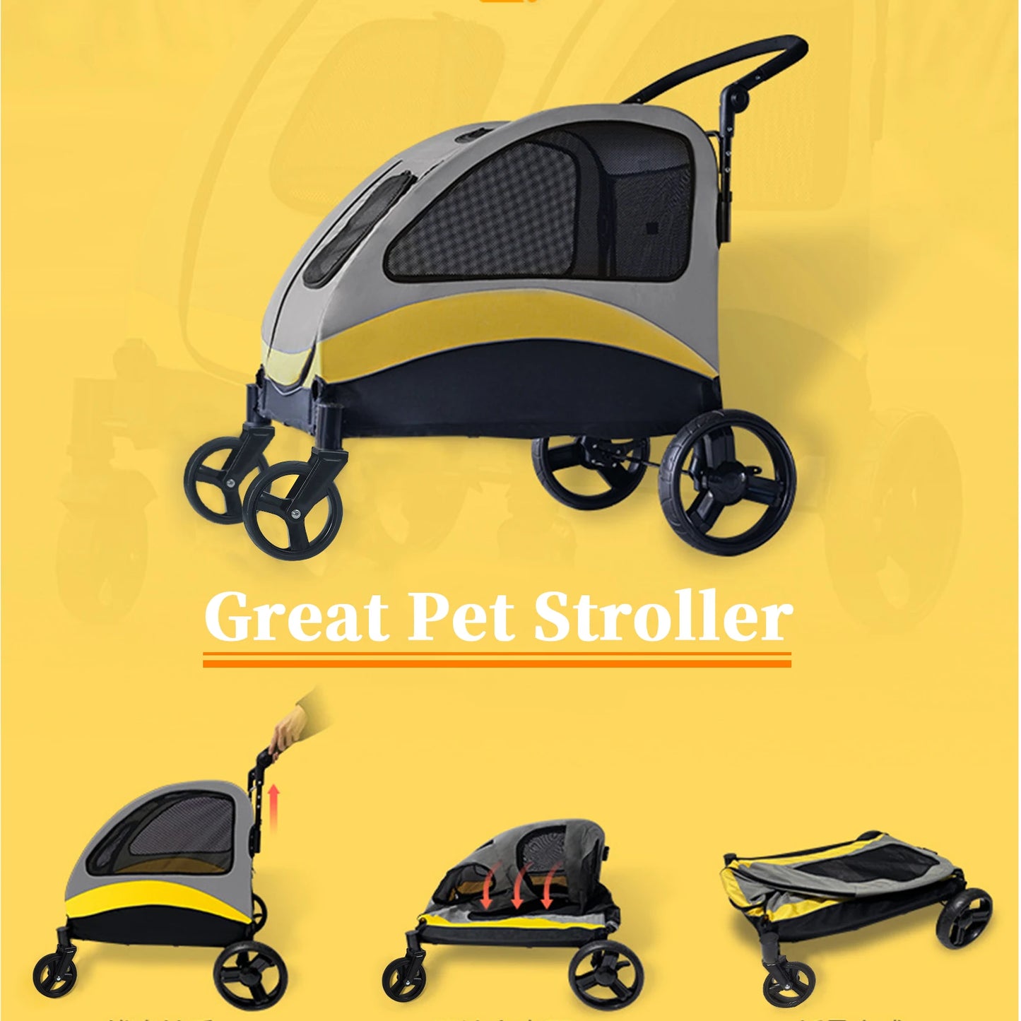 Foldable Large Dog Stroller with Breathable Carrier