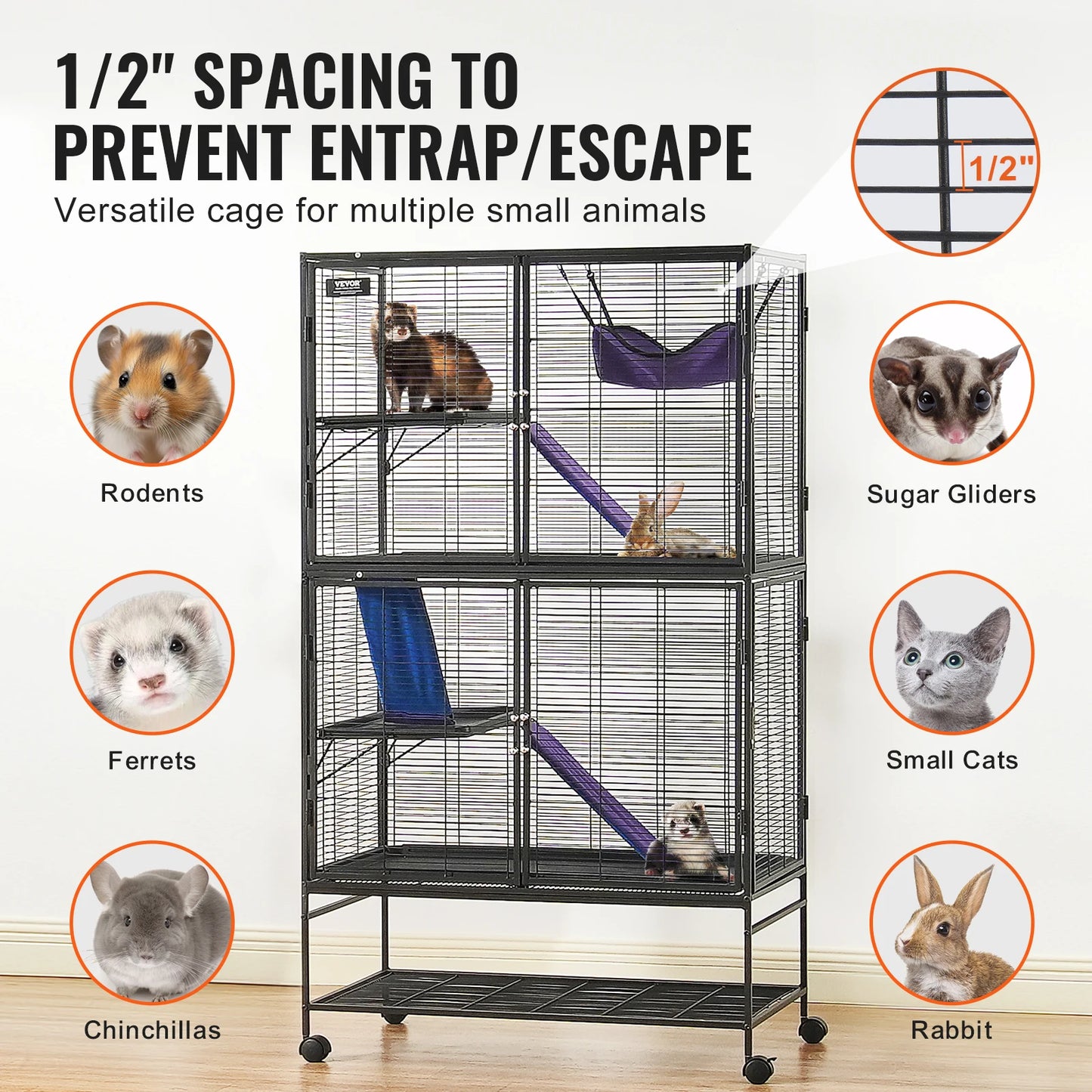 Large 4-Tier Rolling Metal Ferret & Small Animal Cage