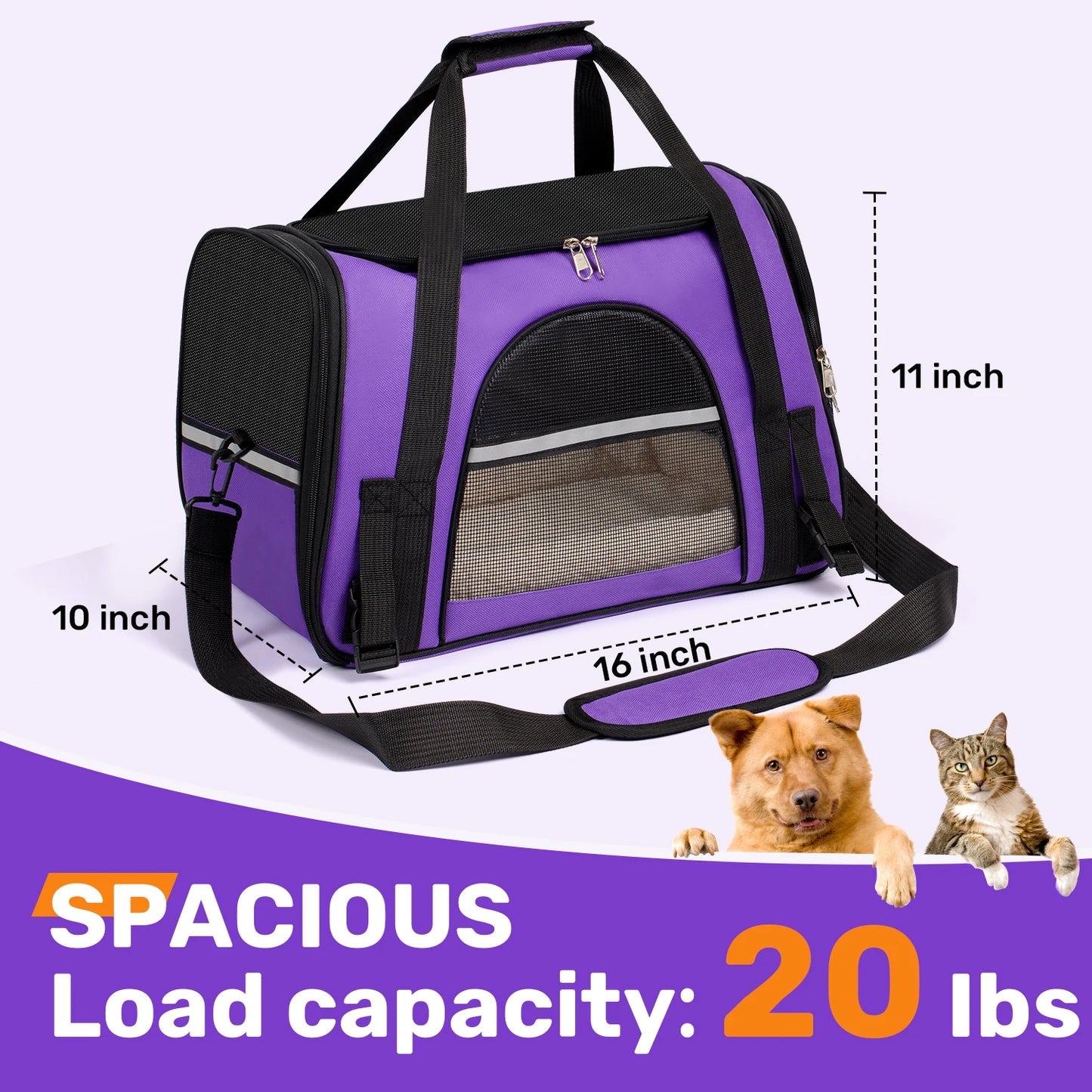 Soft-Sided Pet Carrier Bag – Airline Approved, Foldable Travel Bag for Cats & Small Dogs Up to 15 lbs