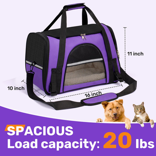 Soft-Sided Pet Carrier Bag – Airline Approved, Foldable Travel Bag for Cats & Small Dogs Up to 15 lbs