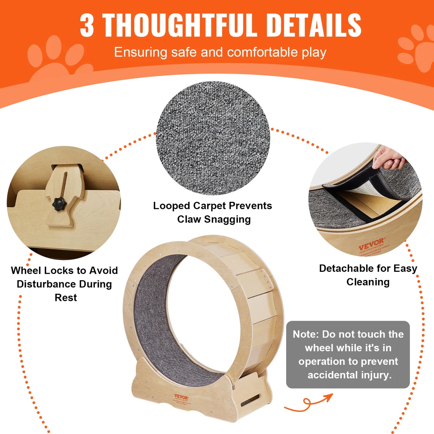 Cat Exercise Wheel – Silent Running Treadmill with Natural Wood & Detachable Carpet