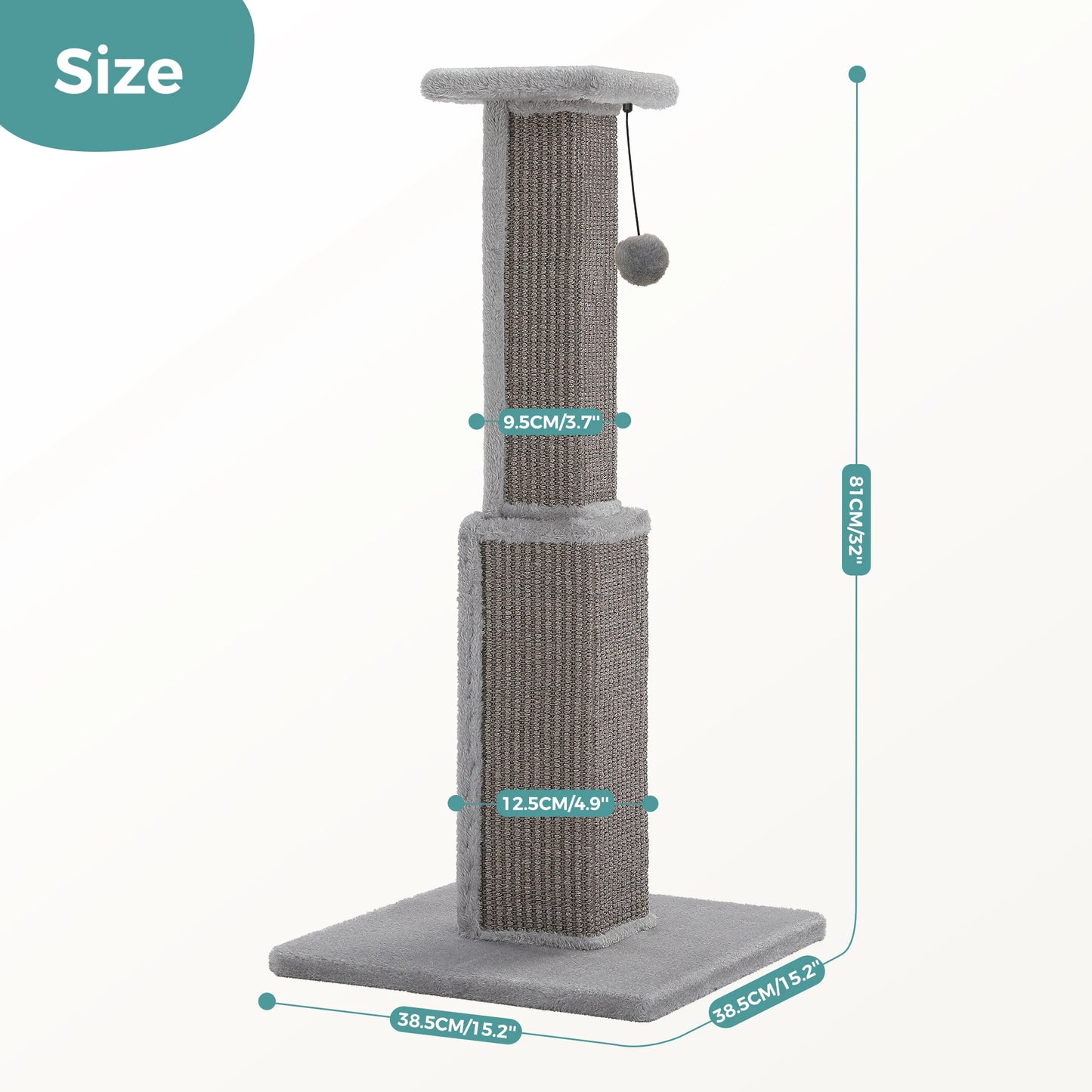 Tall Woven Sisal Cat Scratching Post with Dangling Ball