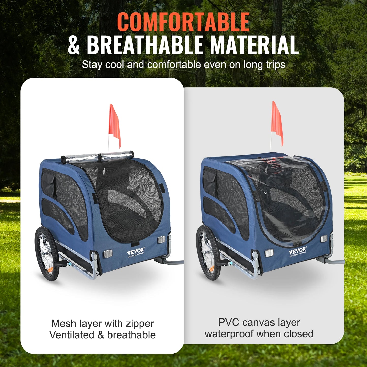 Dog Bike Trailer with Coupler, Reflectors & Safety Flag – Collapsible Pet Bicycle Carrier for Dogs Up to 100 lbs