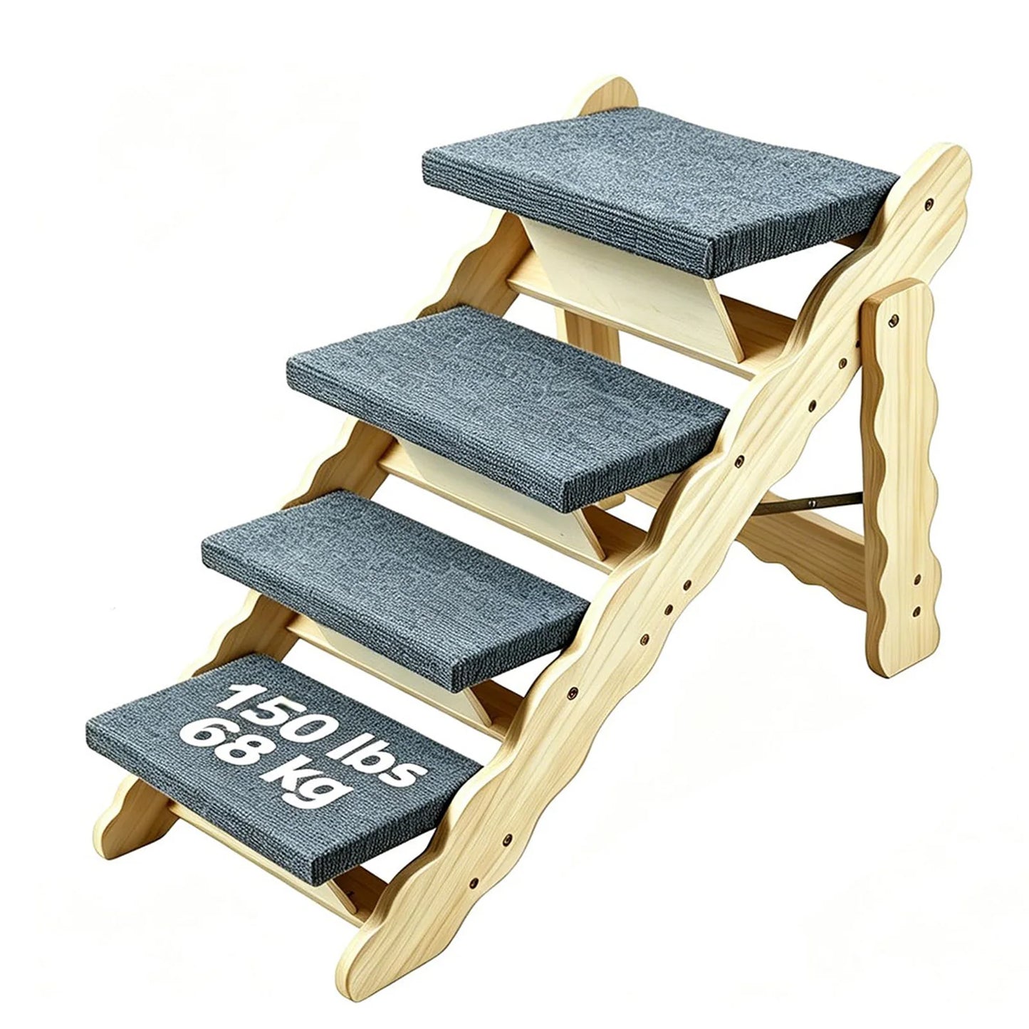 2-in-1 Wooden Pet Stairs & Folding Dog Ramp – Anti-Slip 3 or 4 Step Ladder for Dogs & Cats, Supports Up to 150 lbs