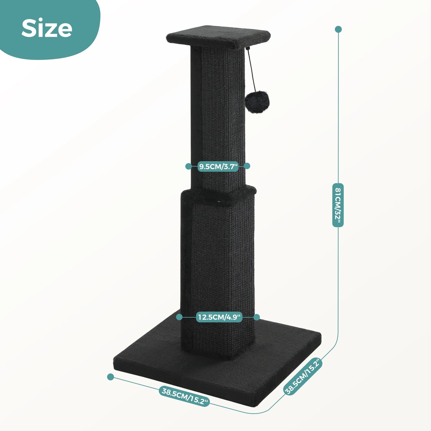 Tall Woven Sisal Cat Scratching Post with Dangling Ball