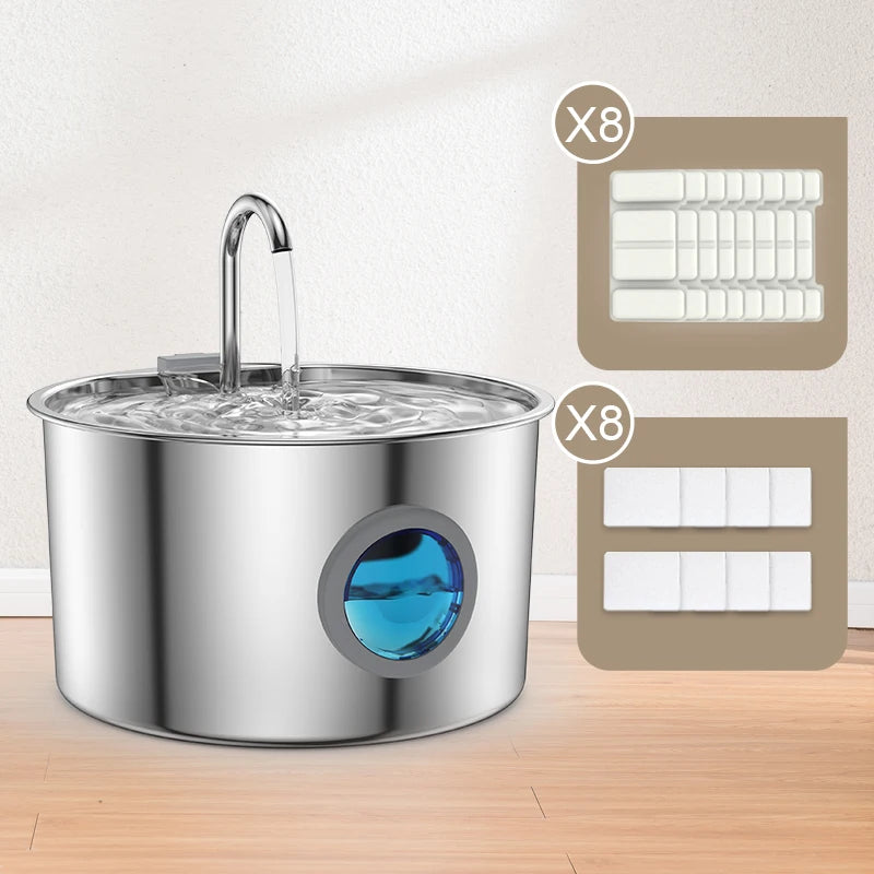 Stainless Steel Pet Water Fountain – 108oz Automatic Dispenser with Replaceable Filters for Cats & Dogs