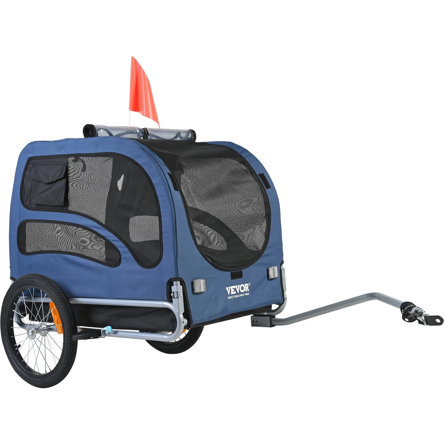 Dog Bike Trailer with Coupler, Reflectors & Safety Flag – Collapsible Pet Bicycle Carrier for Dogs Up to 100 lbs