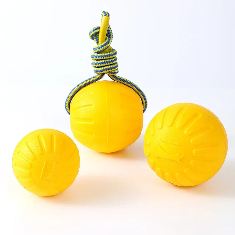 EVA Foam Dog Toy Ball – Floating, Bite-Resistant Rope Ball with Pull Ring for Fetch, Training & Teething