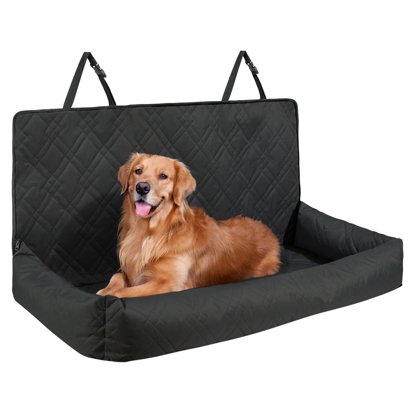 Waterproof Dog Car Booster Seat – PP Cotton Pet Car Bed with Clip-On Safety Leash for Medium & Large Dogs
