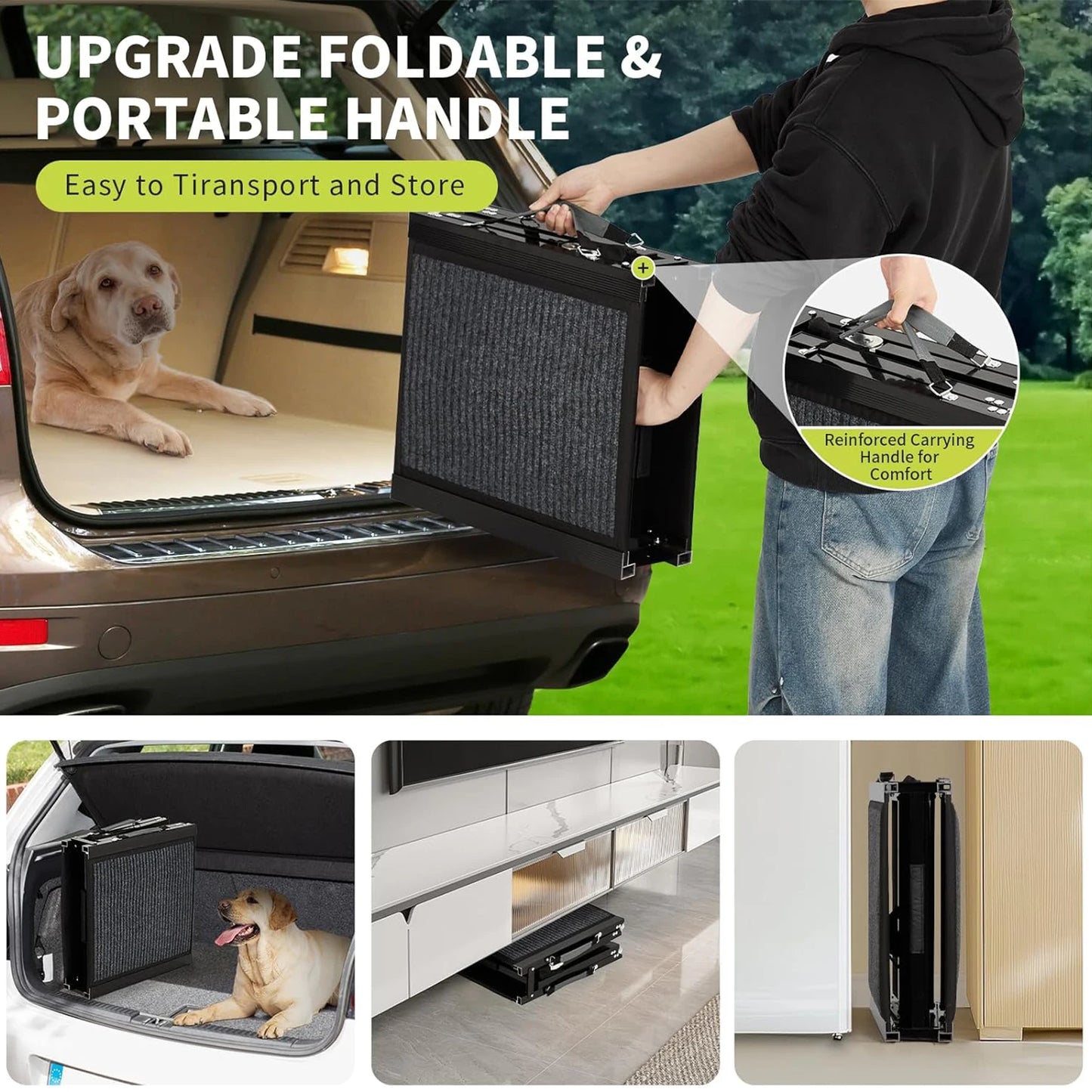 Folding Dog Car Ramp – Non-Slip Portable Pet Ramp for Large Dogs Up to 250 lbs