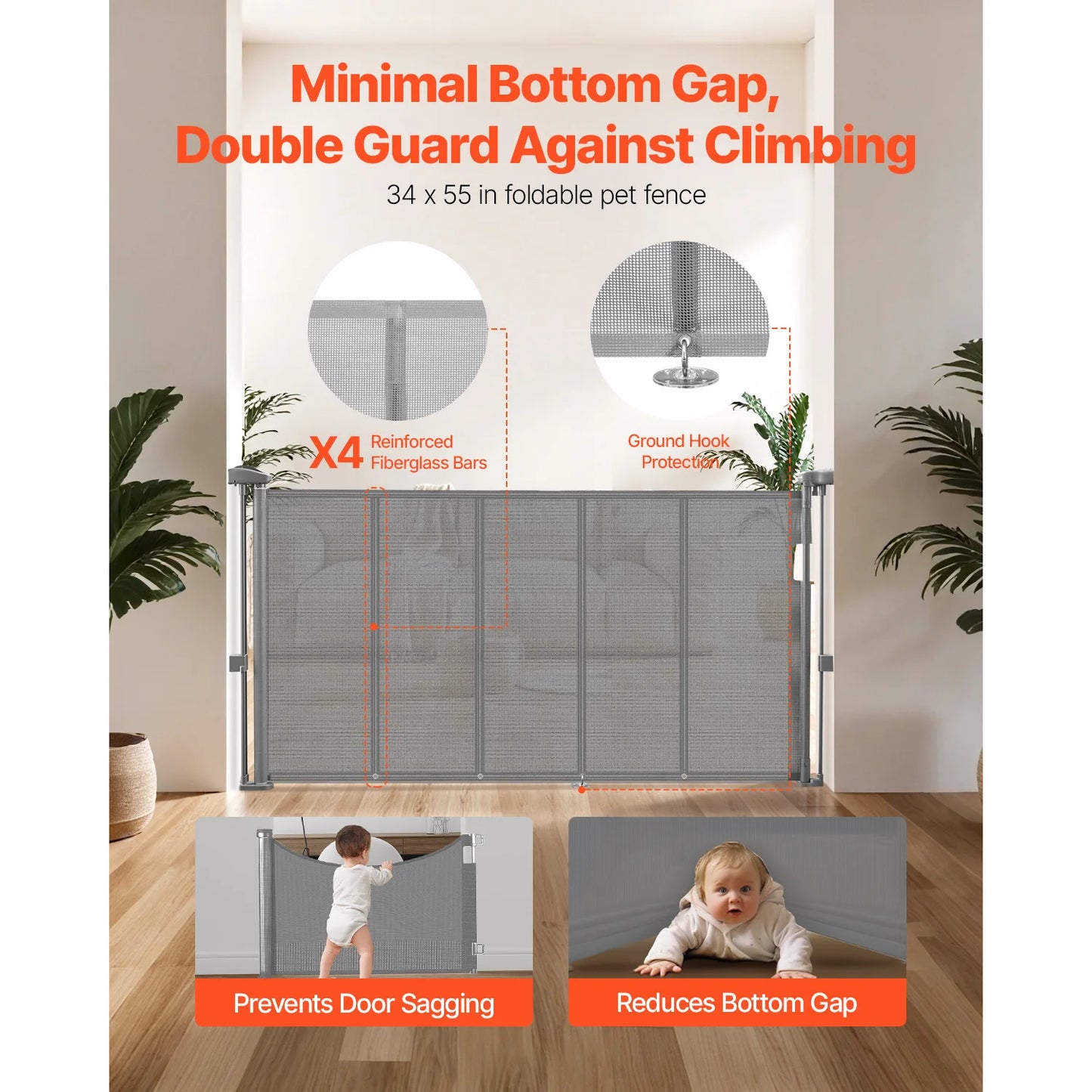 Retractable Pet & Baby Safety Gate (55–110 in.)